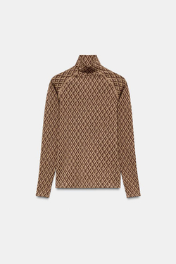 ZARA ТЕРМОФУТБОЛКА SKI COLLECTION С КОНТРАСТНЫМ УЗОРОМ, ТАБАЧНЫЙ