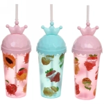 Стакан пластиковый 400мл «Экзотические фрукты» с трубочкой