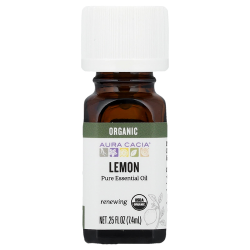 Aura Cacia, Чистое эфирное масло, органическое лимонное масло, 7,4 мл (0,25 жидк. унц.)