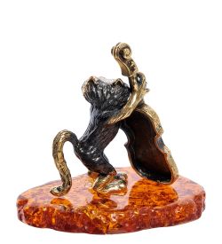 Народные промыслы AM-2262 Фигурка «Кот с контрабасом» (латунь, янтарь)