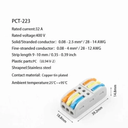Клемма для соединения проводов 0,08-4 мм2, 32А, 3-х полюсная, 10 шт.