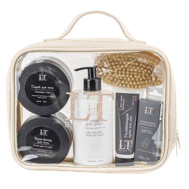 Набор для тела (бальзам для губ 1756,крем-баттер 1879,.скраб для тела 1893.щетка массажная,гель для душа 1787,крем для рук 1794,сумка-органайзер) La and Te beaute LT-CB10