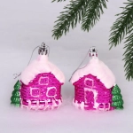 Елочные игрушки «Домик в лесу» 7 см (набор 2 шт), Розовый