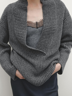 Massimo Dutti Свитер из трикотажа платочной вязки с глубоким вырезом, серый