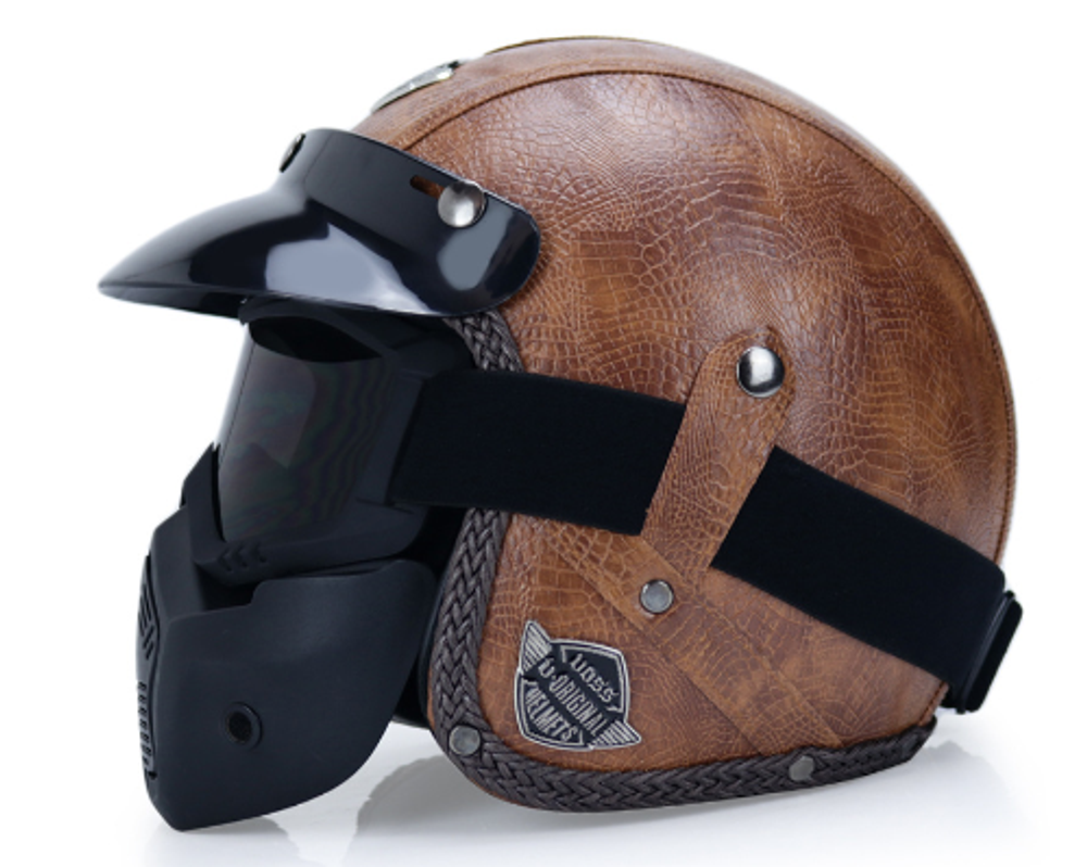 шлем открытый с маской V-058 коричневый теснение L