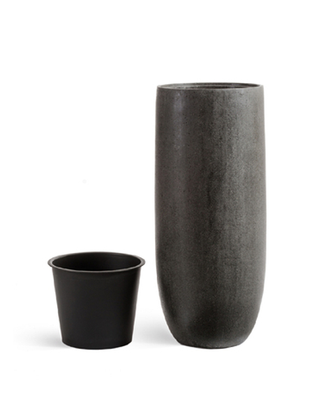 Кашпо TREEZ Effectory - серия Stone - Высокий округлый конус - Тёмно-серый камень