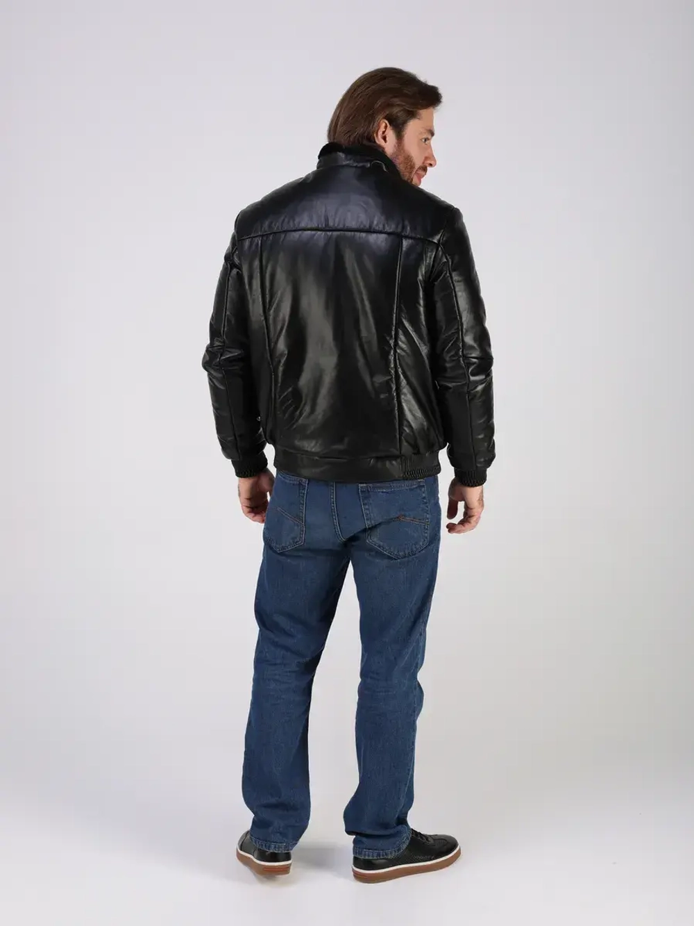 Куртка пуховик из натуральной кожи утепленная короткая