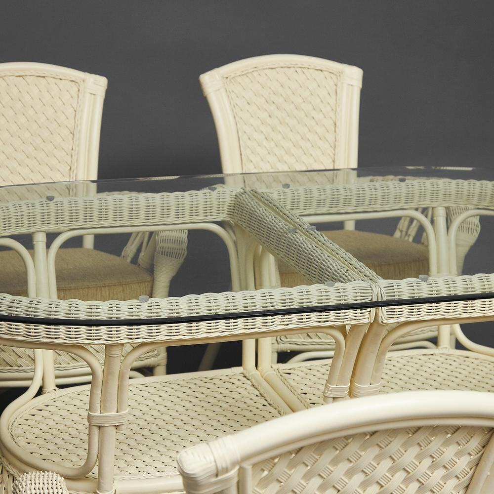 Комплект обеденный "ANDREA GRAND" (стол со стеклом+6 кресел+ подушки) TCH White (белый), Ткань рубчик, цвет кремовый