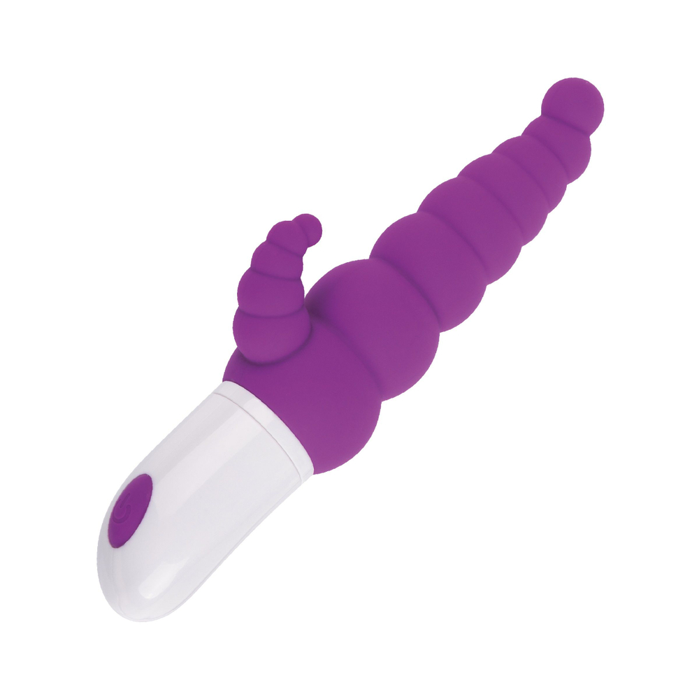 Фиолетовый ребристый вибратор с двумя точками стимуляции - 20 см. (Цвет: фиолетовый)