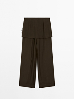 Massimo Dutti Брюки свободного кроя из 100% шелка, темный хаки