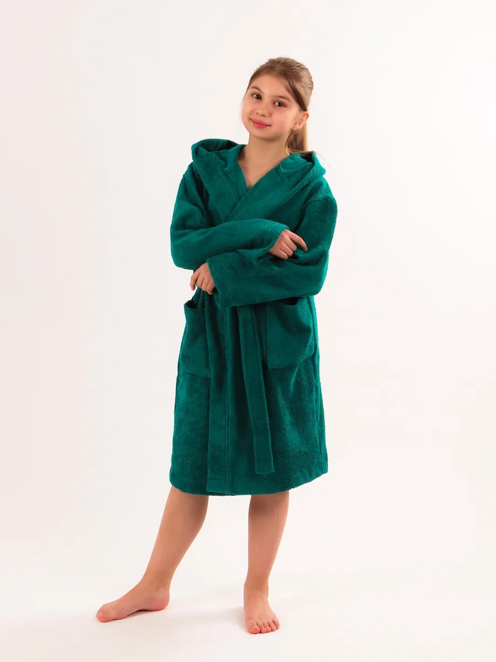 Халат детский махровый "Элит" с капюшоном, цвет: 507-Темно-зеленый