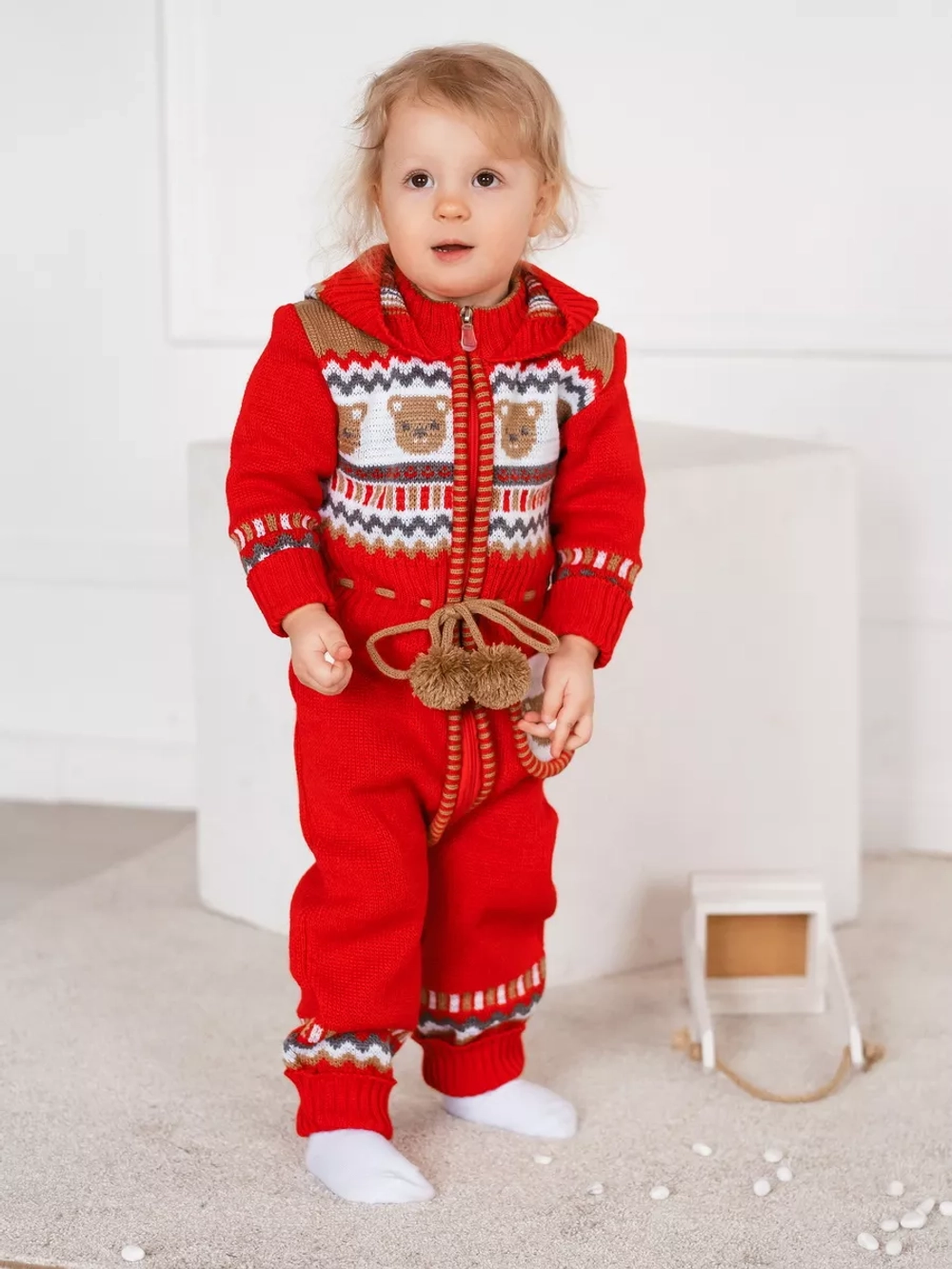 Вязаный комбинезон для новорожденных и малышей на молнии