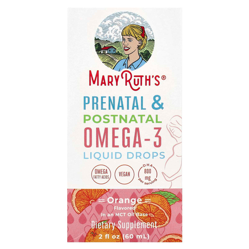 MaryRuth's, Пренатальные и послеродовые жидкие капли с омега-3, апельсин, 60 мл (2 жидк. унц.)