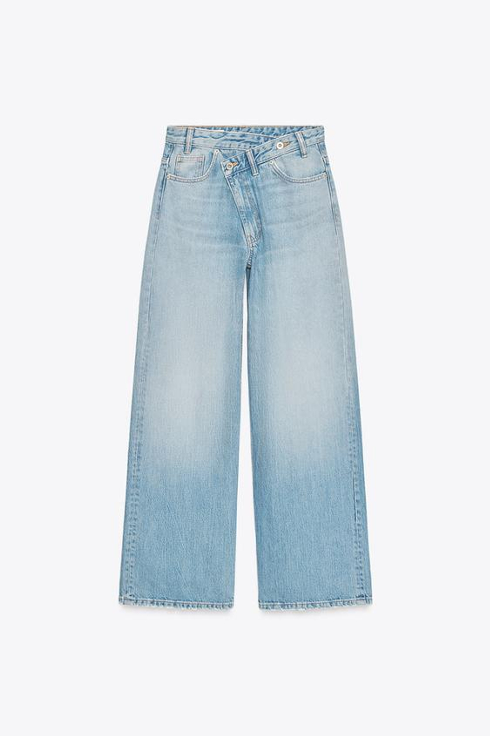 ZARA ДЖИНСЫ TRF WIDE LEG С ПЕРЕКРЕСТНОЙ ТАЛИЕЙ И ВЫСОКОЙ ПОСАДКОЙ, ГОЛУБОЙ