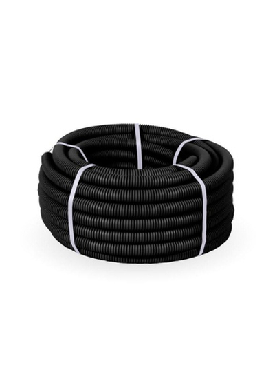 Труба гофрированная ПНД d25мм с протяжкой безгалоген. (HF) черн. (уп.50м) Строитель PR.022551