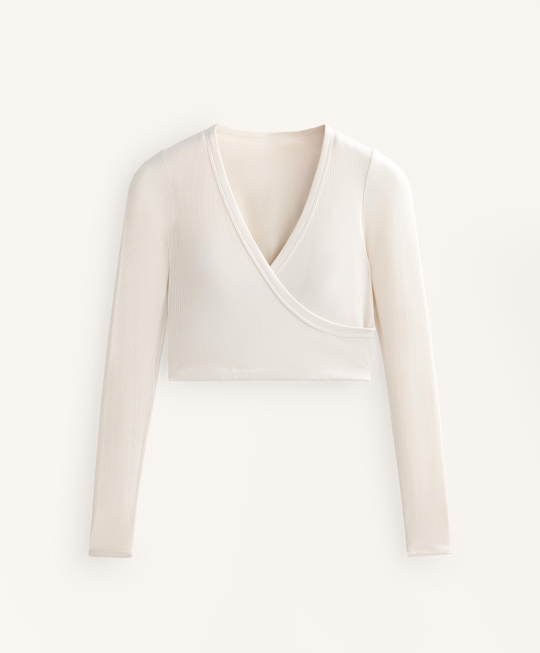 Oysho Топ Comfortlux с перекрестными деталями и длинными рукавами, экрю