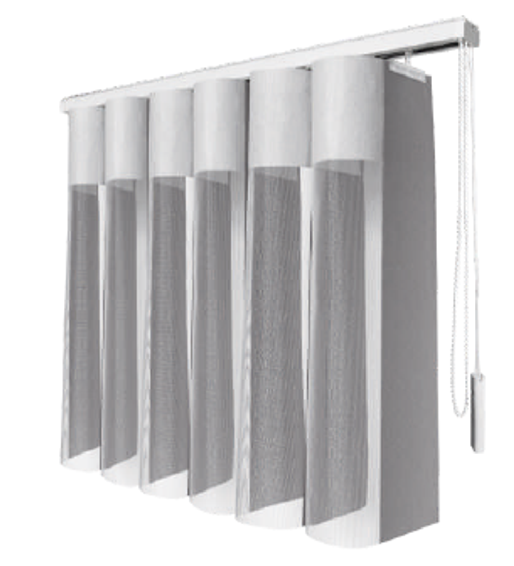 Вертикальные тюлевые жалюзи "Вальс" с карнизом Стандарт без декоративной планки, ткань коллекции Шуберт, цвет 9514 белоснежный