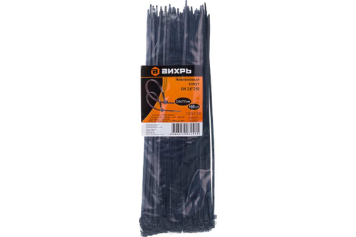 ХОМУТ НЕЙЛОНОВЫЙ 3,6*250 Ч (100 ШТ) ВИХРЬ