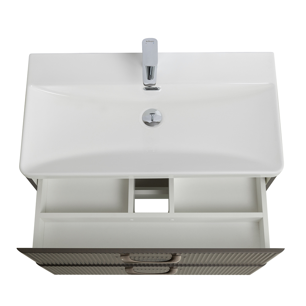 Подвесная тумба с раковиной Belbagno DUE, 80 см Оружейная сталь DUE-800-2C-SO-GM-P + BB-8076-3-80