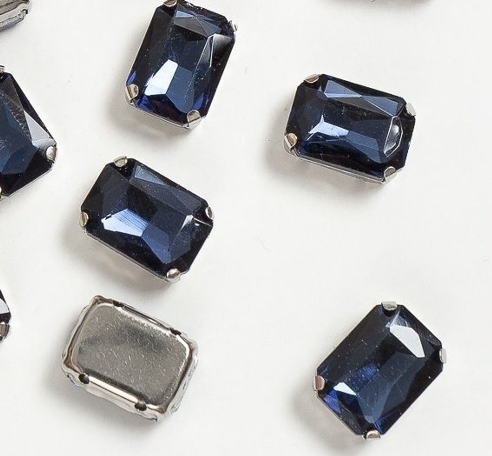 Стразы пришивные стекло в оправе, р. 14х10 мм, темно-синий