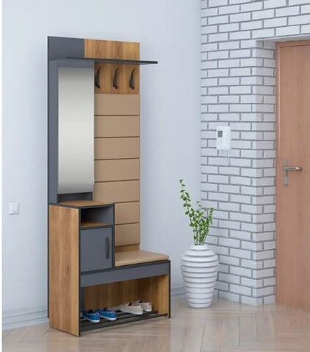 Прихожая с зеркалом комплект мебели Дуб Крафт Золотой/Темно Серый, Ольга Лофт 1, 80х35х200 см ИВАРУ