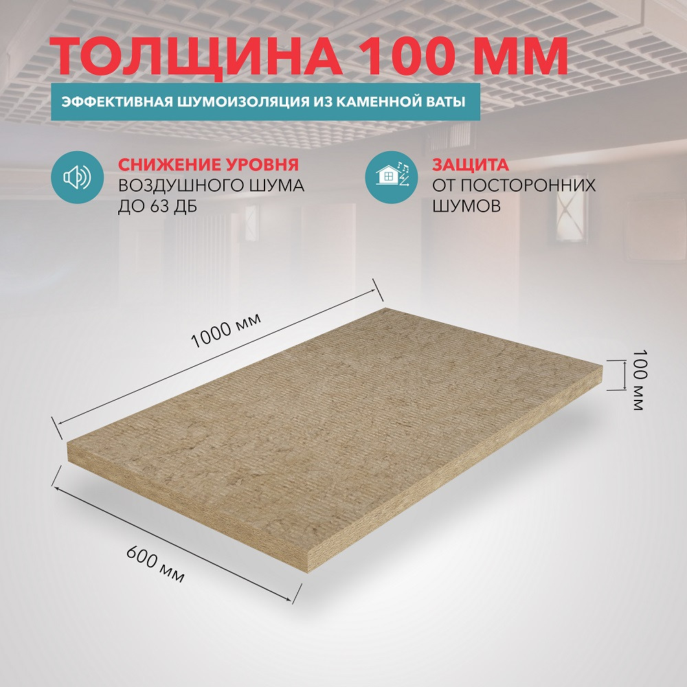 Базальтовая вата Rockwool Акустик Баттс 1000х600х100 мм 5 плит в упаковке