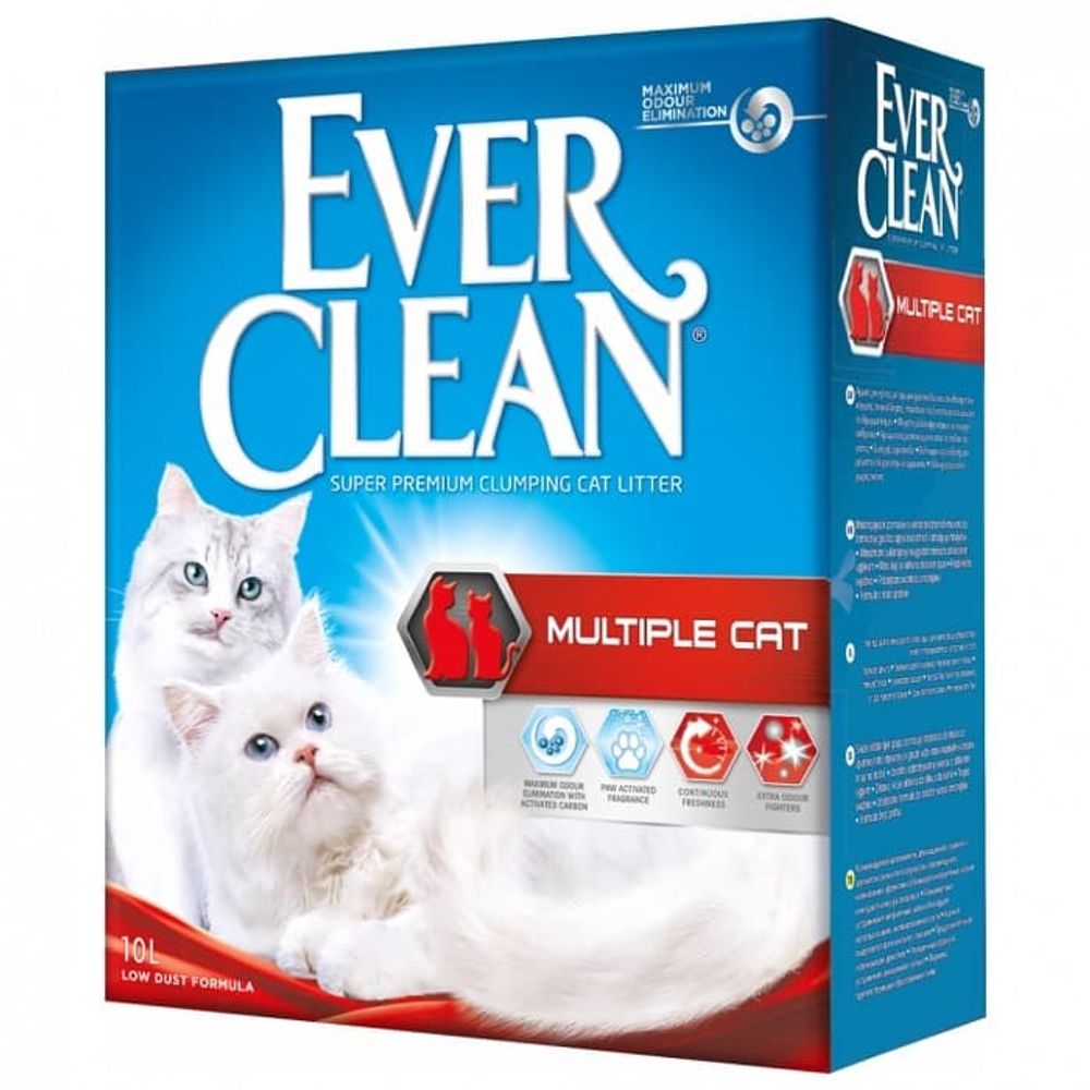 EVER CLEAN Multiple Наполнитель комкующийся д/нескольких кошек 10л (Красная полоса)