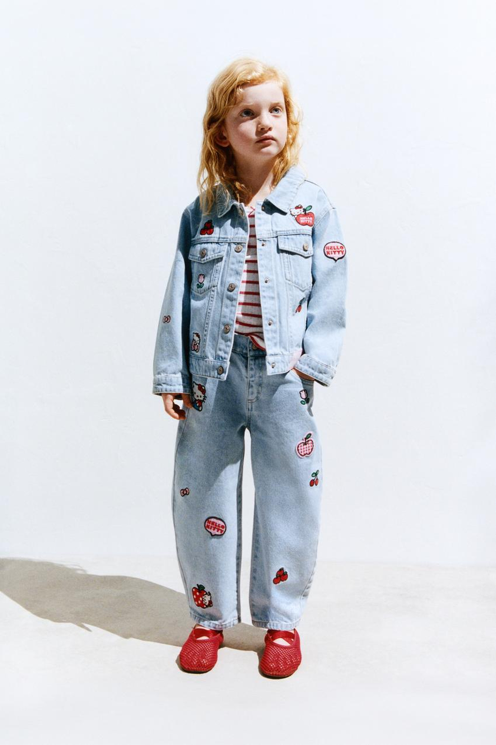 ZARA ДЖИНСЫ BARREL HELLO KITTY ©SANRIO, СИНИЙ