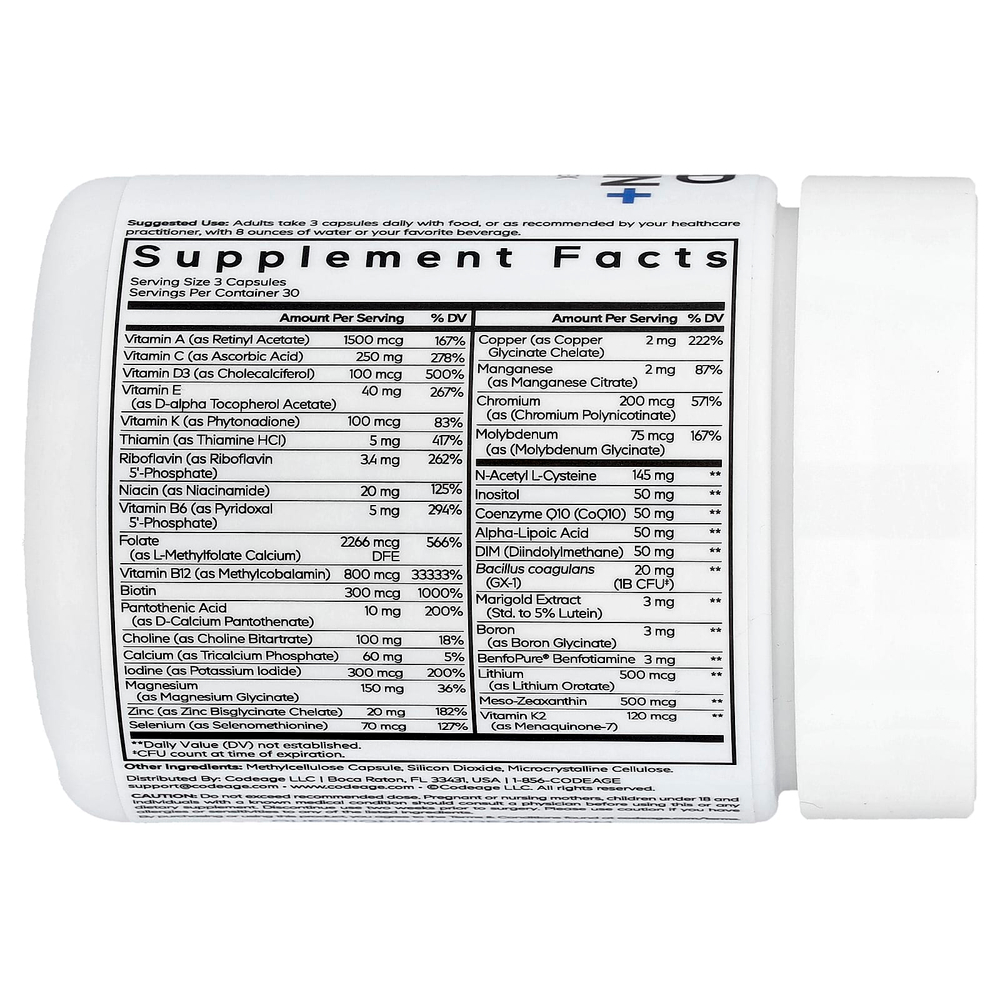 Codeage, Метилированный мультивитамин +, 90 растительных капсул