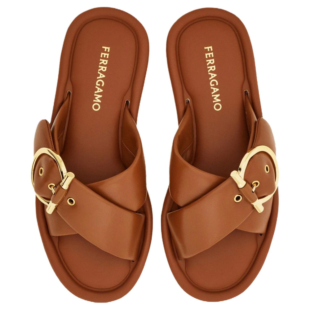 Ferragamo Gancini Slide Slippers Women"s Brown