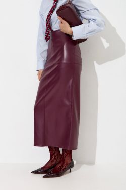 Юбка карандаш из экокожи сливового цвета