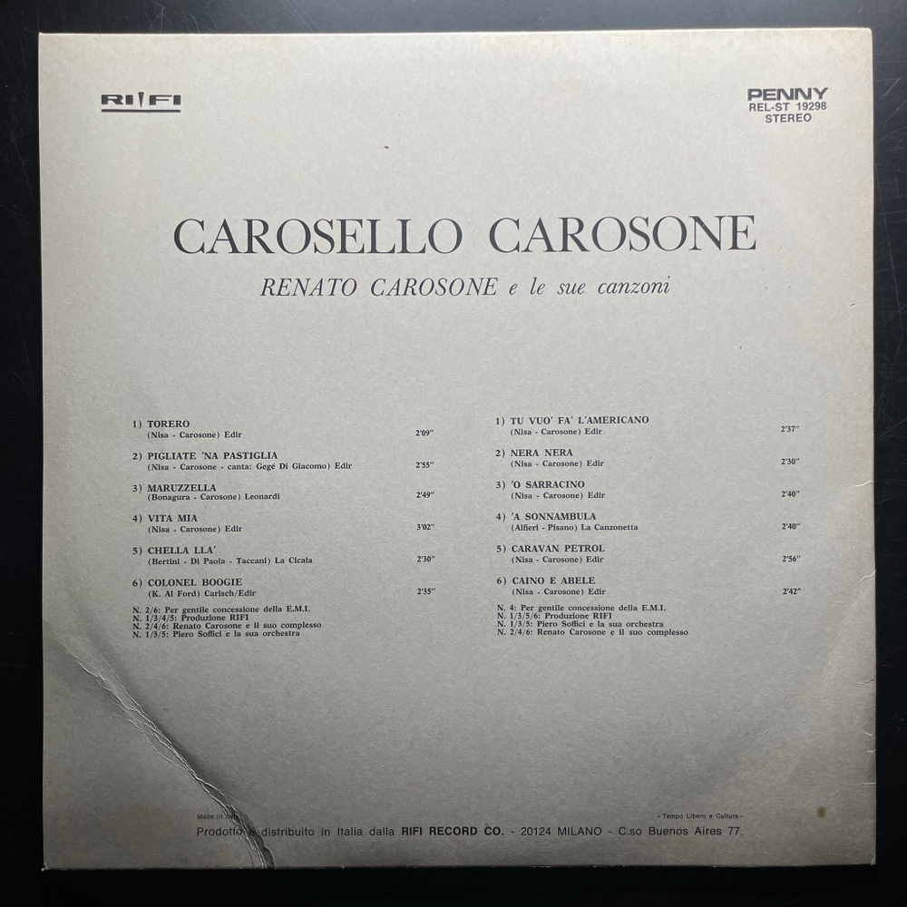 Renato Carosone ‎– Carosello Carosone (Италия 1976г.)