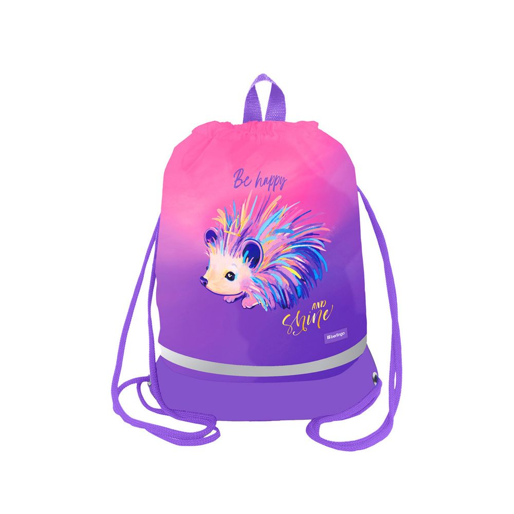 Мешок для обуви 1 отделение Berlingo "Hedgehog", 400*480мм, расширяющееся дно, светоотражающая лента, карман на молнии