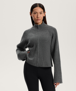 Oysho Трикотажный джемпер на молнии в рубчик, серый