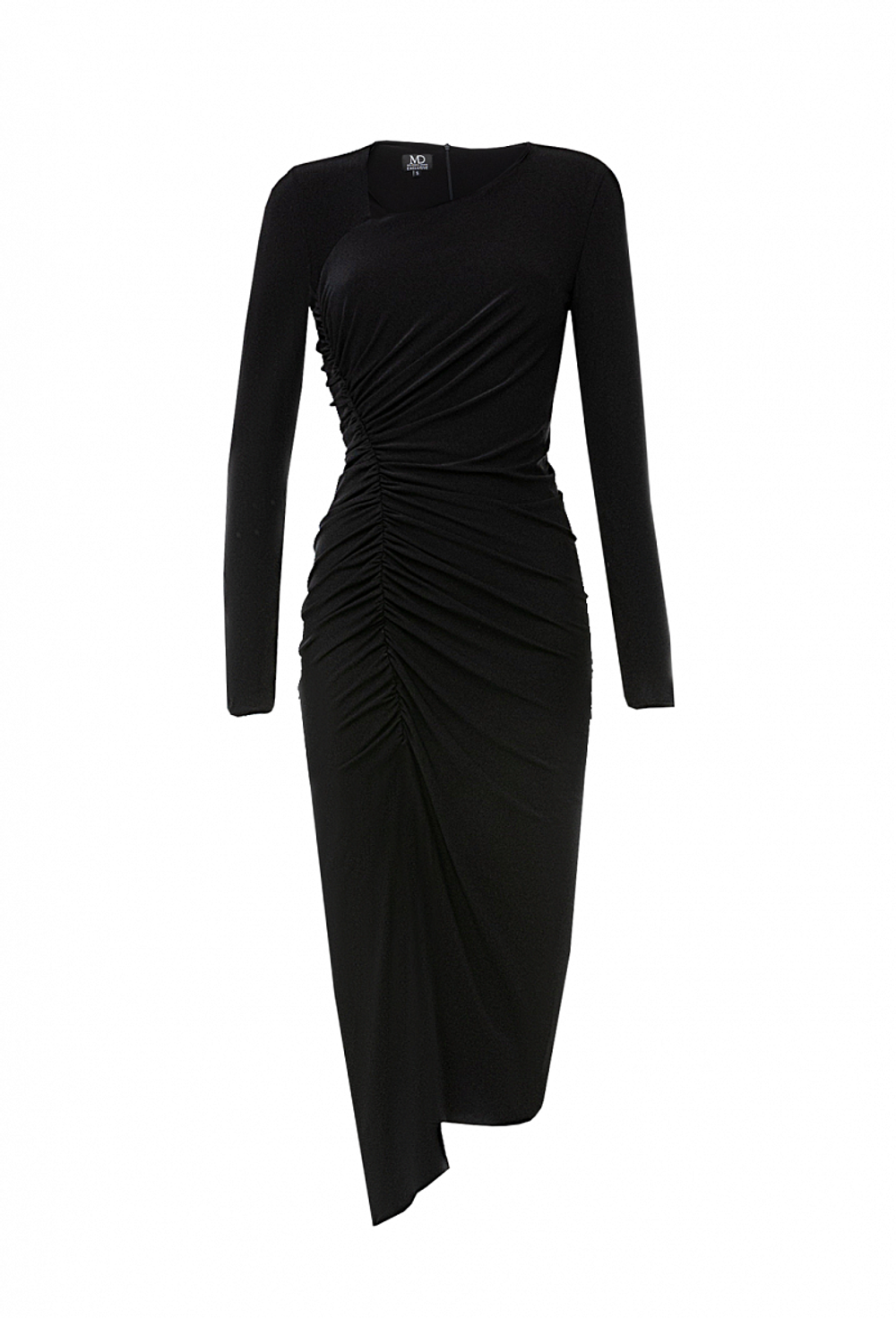 Трикотажное платье с фигурным вырезом черное 04-01-23 SS