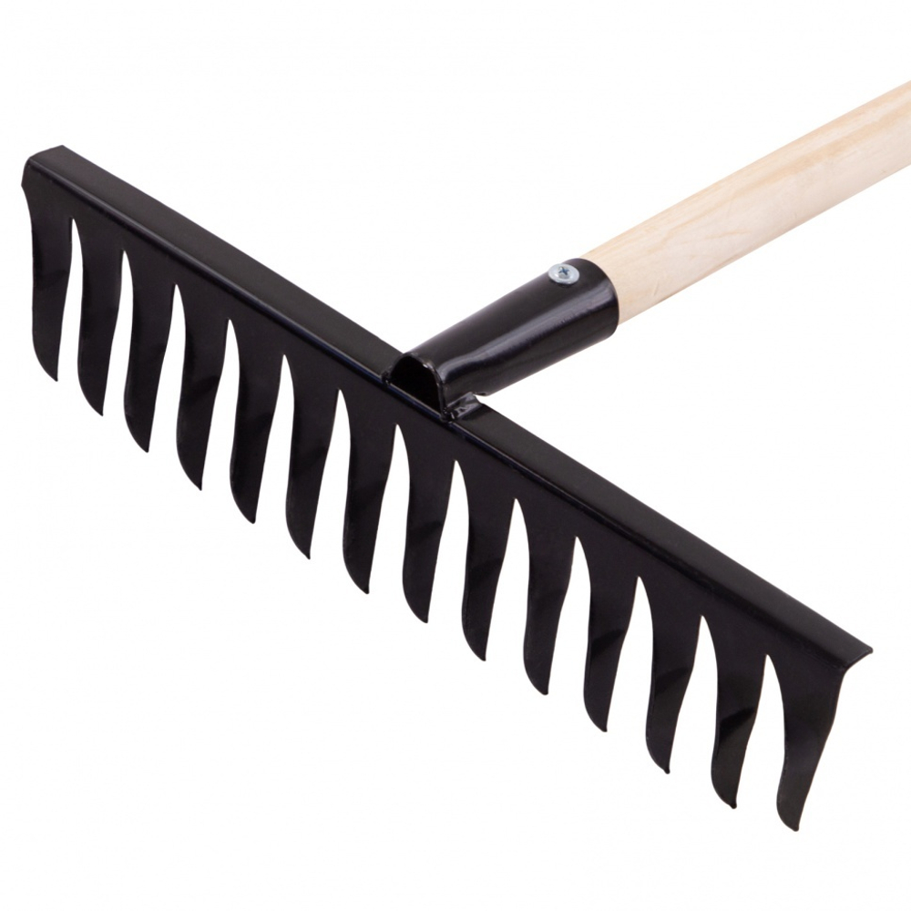 Грабли стальные, 350х1300 мм, 14 витых зубьев, деревянный черенок, Россия, Сибртех