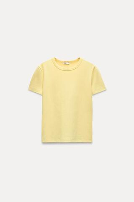 ZARA ФУТБОЛКА INTERLOCK, СВЕТЛО-ЖЕЛТЫЙ