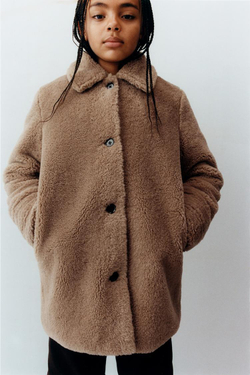 ZARA ПАЛЬТО ИЗ ИСКУССТВЕННОГО МЕХА, КАРАМЕЛЬНЫЙ