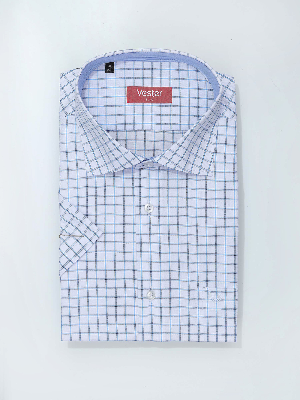 Сорочка мужская VESTER короткий рукав, клетка, хлопок, пэ 860141 46