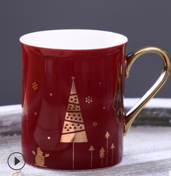 282002 Кружка "Елочка" h=9см, d=8см, 280мл, керамика красный/золото