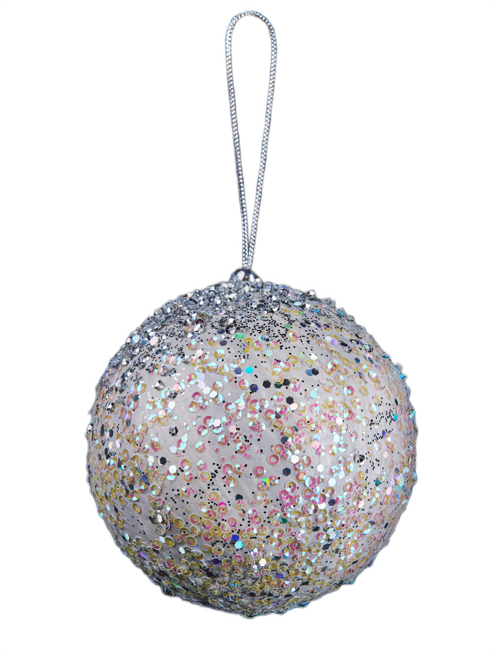 Шар 10см ChristmasDeLuxe белый с серебром