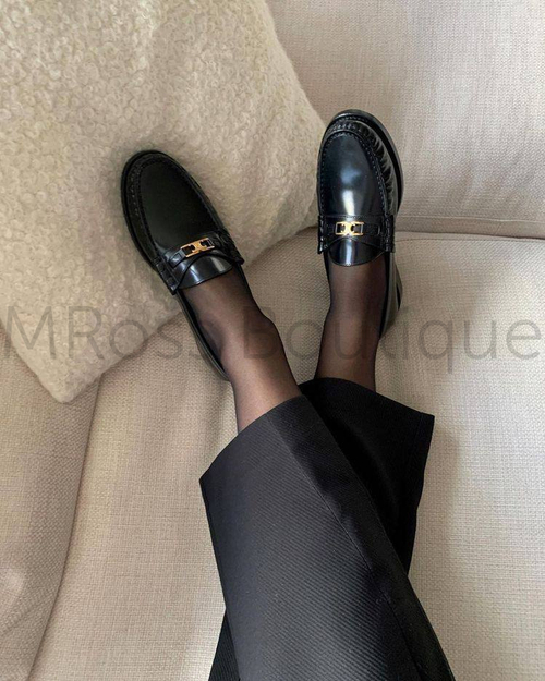 Женские лоферы Celine Luco кожаные в черном цвете