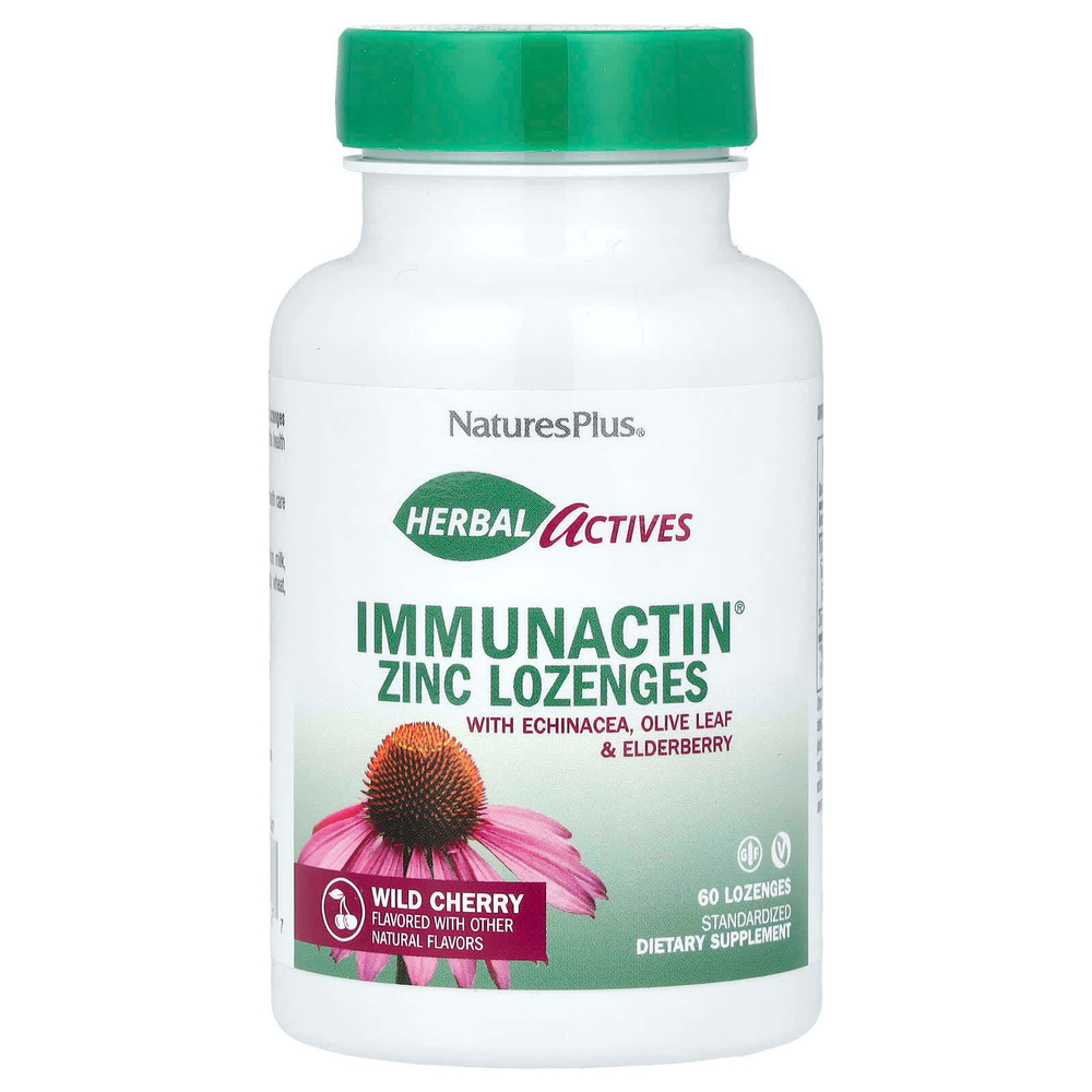 NaturesPlus, Herbal Actives, ImmunActin®, леденцы с цинком, дикая вишня, 60 леденцов