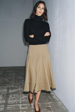 ZARA ЮБКА МИДИ ИЗ ГАБАРДИНА — ZW COLLECTION, ЖЕЛТО-КОРИЧНЕВЫЙ