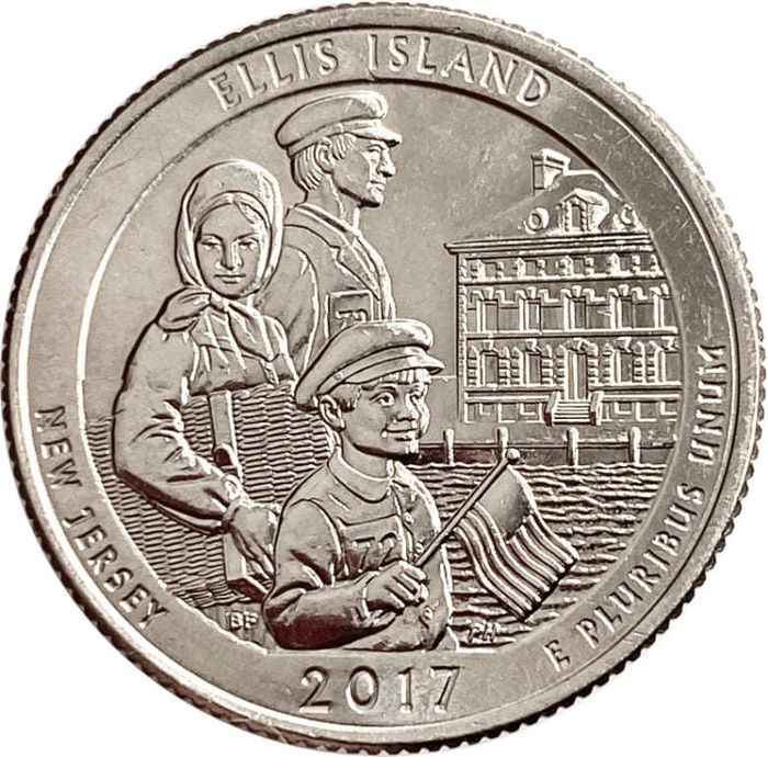 25 центов (1/4 доллара, квотер) 2017 США «Национальный монумент острова Эллис» (D) (39-й парк)