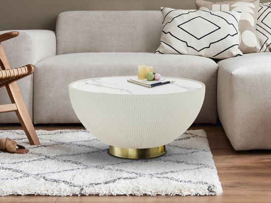 Круглый журнальный столик Candy белый-латунь