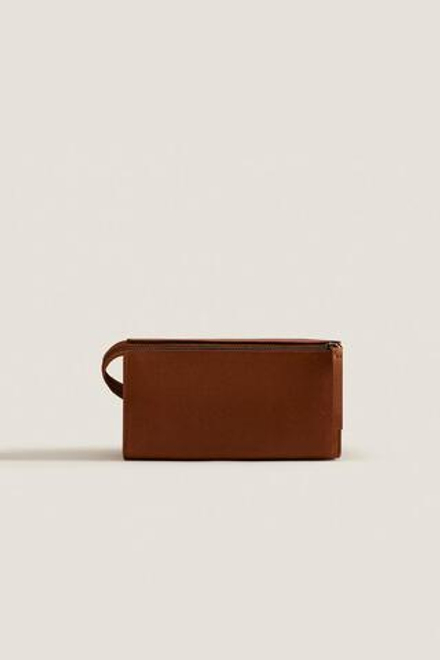 ZARA HOME МАЛЕНЬКАЯ КОЖАНАЯ КОСМЕТИЧКА, КОРИЧНЕВЫЙ