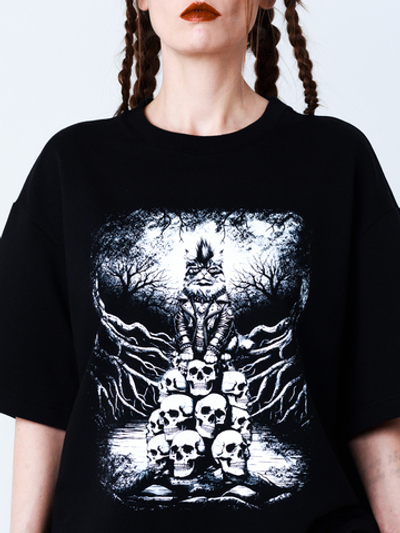 Футболка с принтом "Кот Баюн". Черная