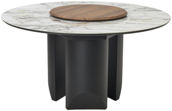 Стол КОЛИЗЕЙ D140 ARCTIC OCEAN, Белый мрамор, керамика / Черный каркас