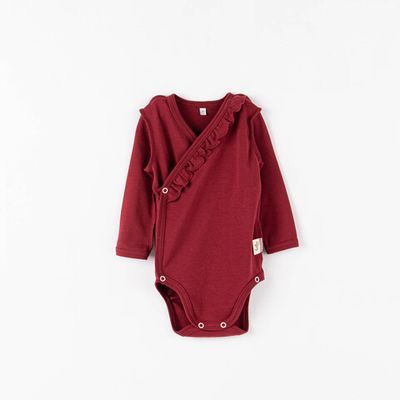 Ruffled long-sleeved kimono bodysuit 0-3 months - Cherry